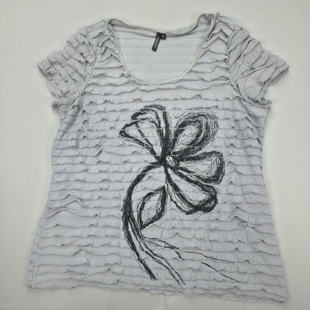 Olivia Paige Womens Ruffle Top 2X Gray Floral Graphic Textured Stretch Boho